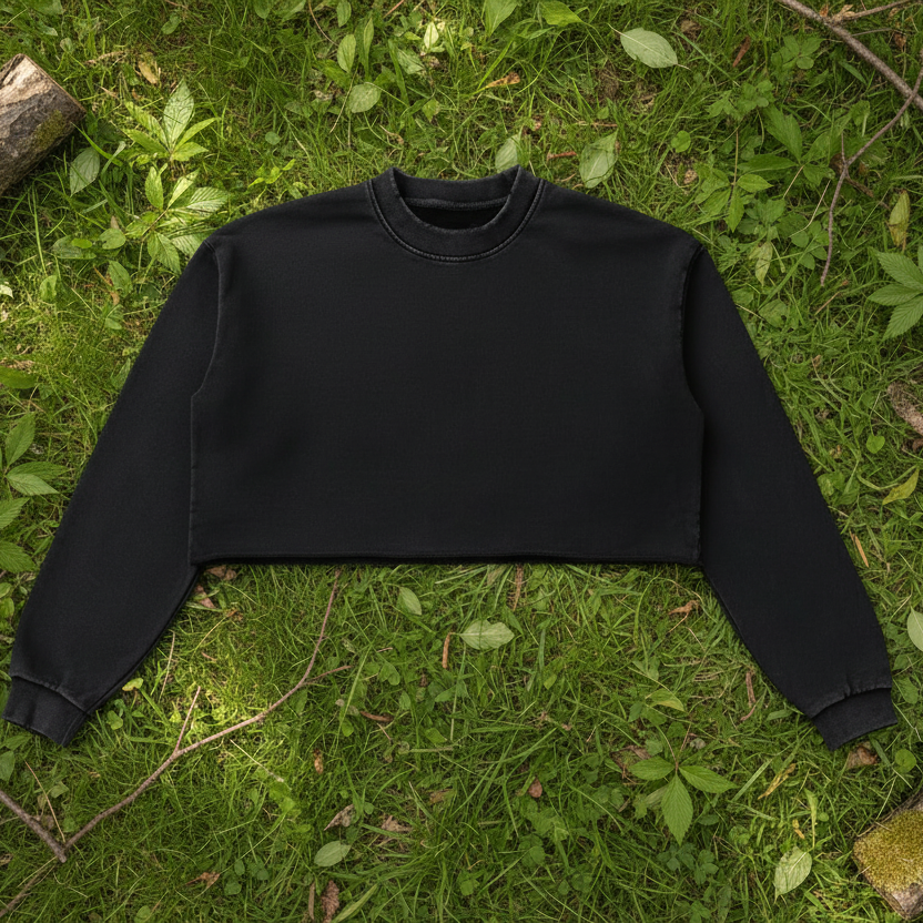 Snow Washed Raw Edge Cropped Sweatshirt