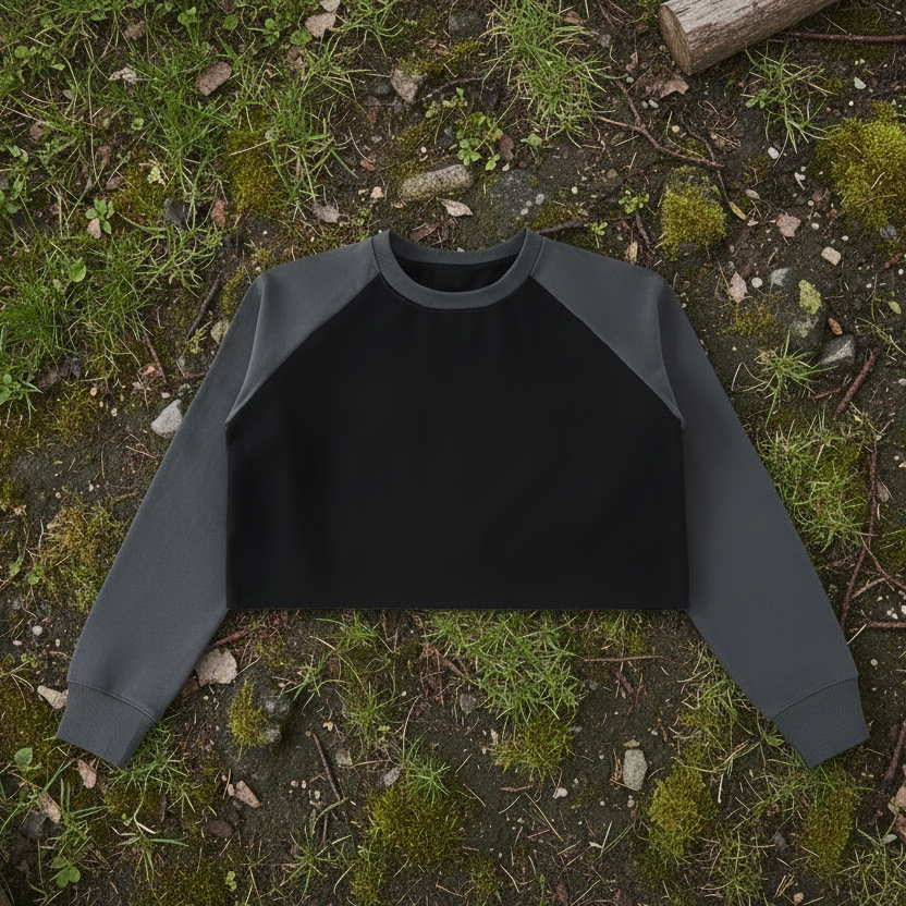 Raw-Hem Color-Block Raglan Crop Sweatshirt